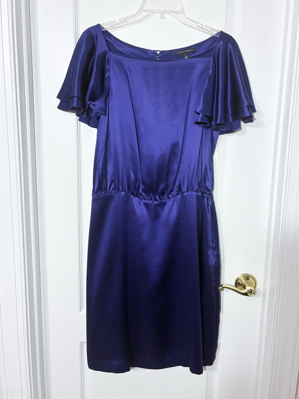Y2K Banana Republic SILK Purple Flutter Sleeve Dress Size 10